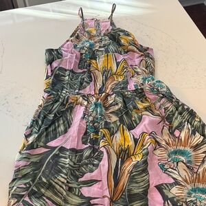 Crewcuts Pink Tropical Floral Sundress with Green and Yellow Accents